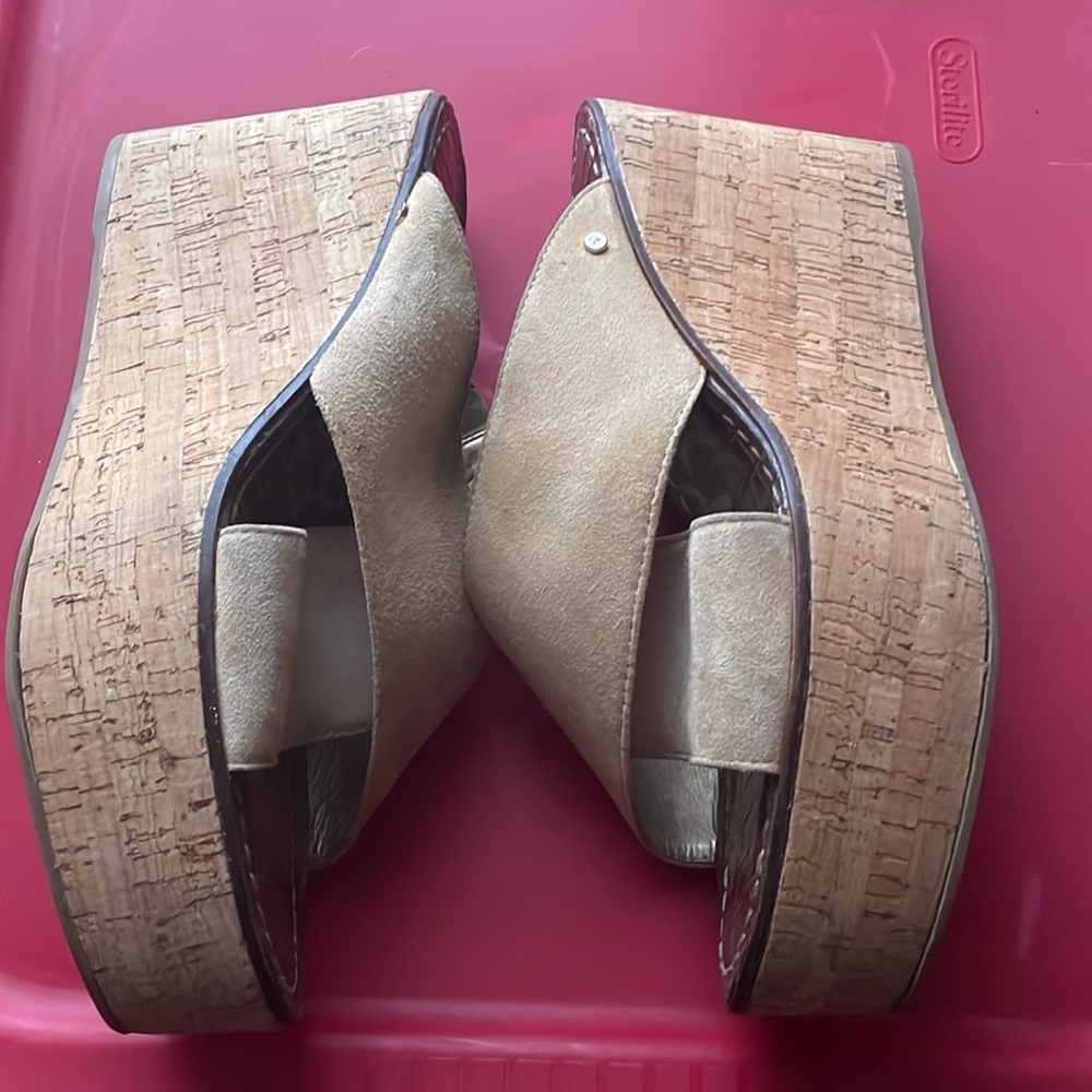 Sam Edelman Taupe Crisscross Suede Slide Sandals